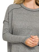 Zenana Black Melange Hacci Exposed Seam Hi-low Tee