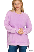 Zenana Lavender Acid Washed Double Ribbed Hi-low Sweatshirt