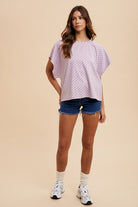 Annie Wear Lavender Checkered Round Neck Short Sleeve T-Shirt