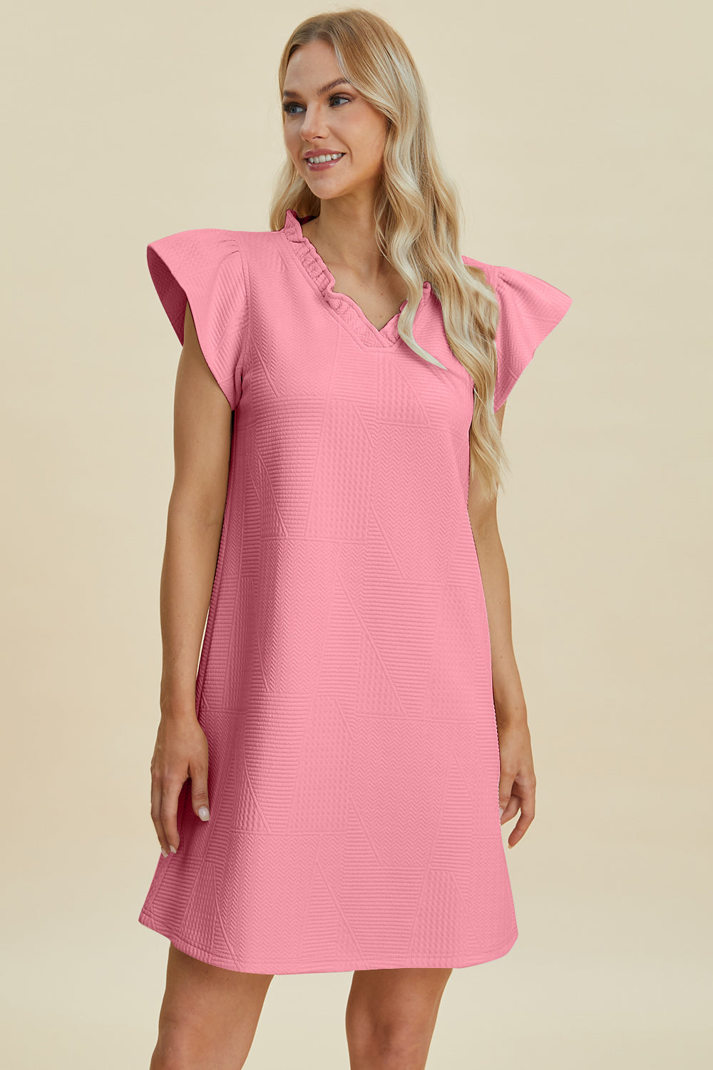 Double Take: 5 Colors Quilted Ruffled V-Neck Cap Sleeve Dress Dresses