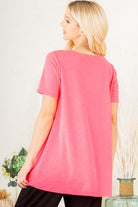 Heimish Hot Pink V-Neck Short Sleeve Top with Bar Detail