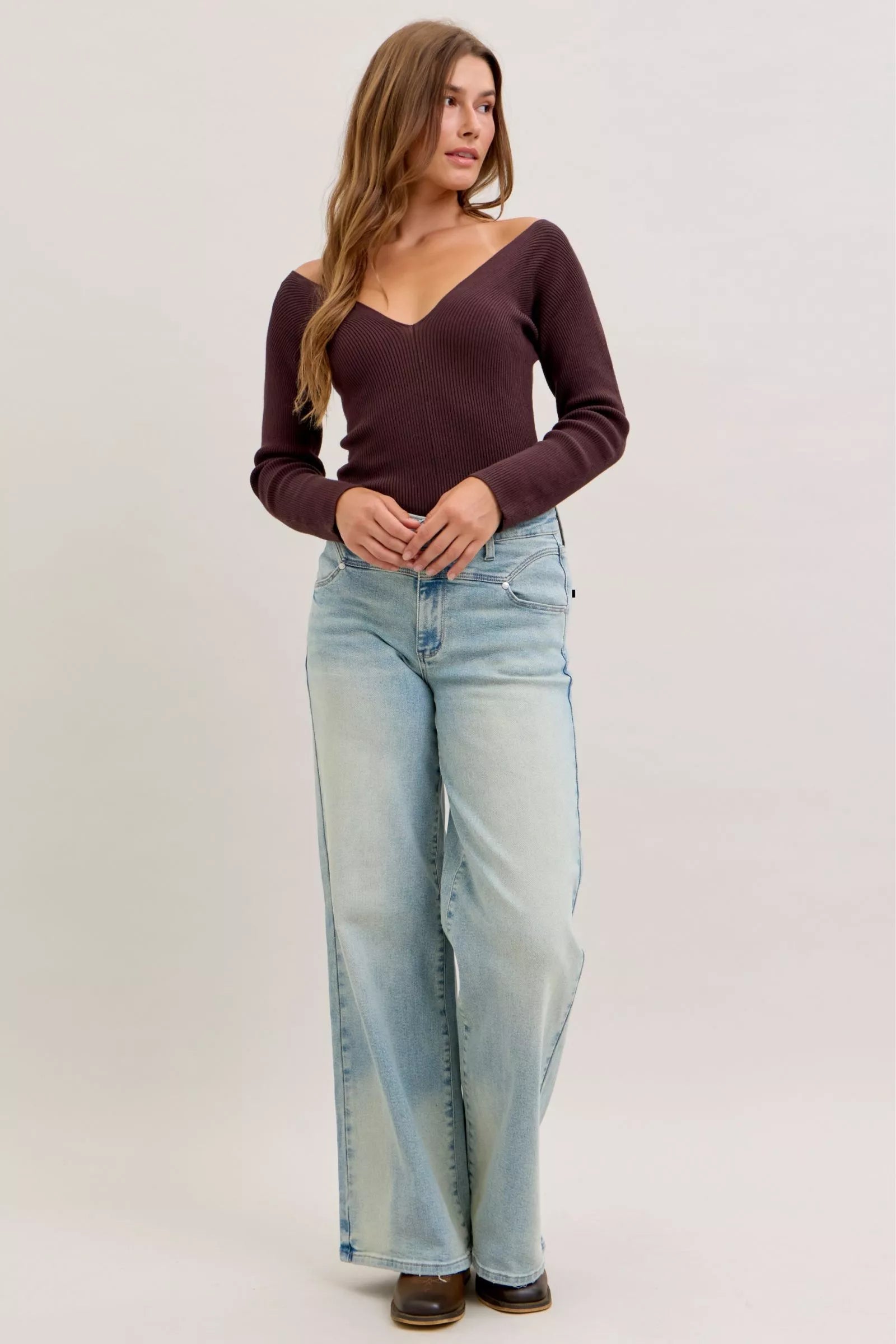 Judy Medium Washed Blue High Waist Column Straight Jeans