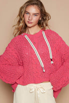 POL Fuchsia Cable Knit Hooded Chenille Oversized Sweater Trendsi