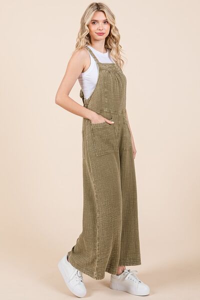 Mittoshop Olive Textured Wide Leg Overalls