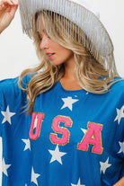 BiBi USA Fourth Of July Star Knit Blue Top