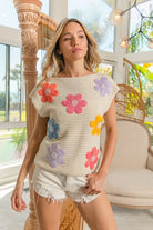BiBi Multi Jeweled Crochet Flower Patch Sweater Vest