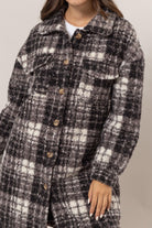 HYFVE Black Plaid Button Down Longline Shacket Trendsi