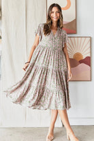 Mittoshop Abstract Print Ruffle Tier Midi Dress in Sage