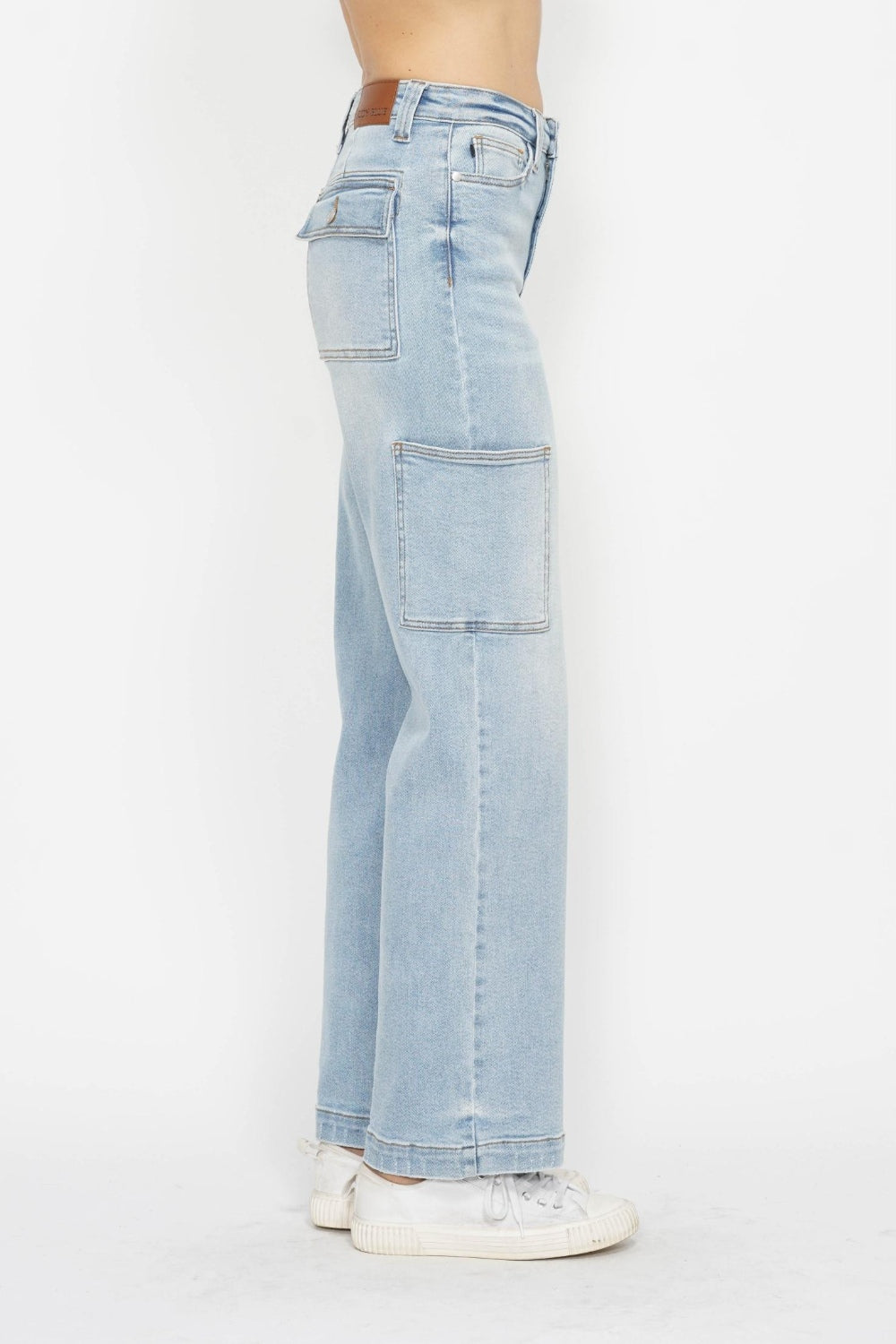 Judy Blue Light Washed High Waist Straight Cargo Jeans Denim