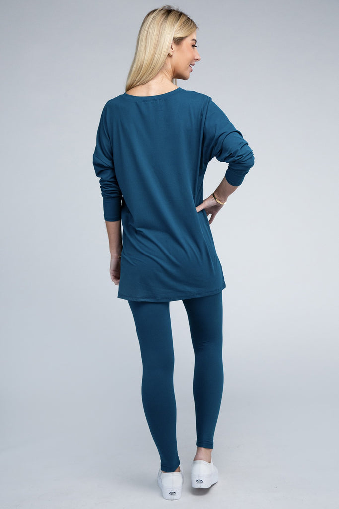 Zenana Brushed DTY Microfiber V Neck Loungewear Set ZENANA