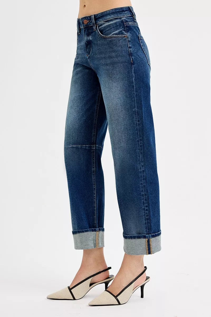 RISEN Slouchy Crop Barrel Cuffed Jeans