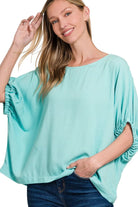 Zenana Dusty Teal Woven Oversized Boxy Top DUSTY TEAL