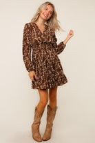 Haptics Mocha Floral Smocked Waist Tiered Woven Dress