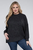 Zenana Plus Size Brushed Melange Drop Shoulder Sweater ZENANA