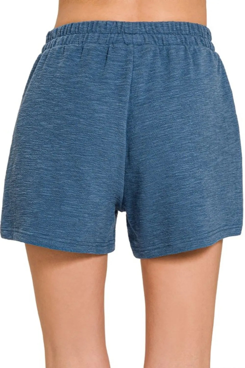 Zenana Dusty Blue Cotton Slub Shorts