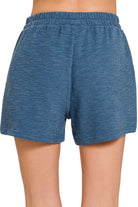 Zenana Dusty Blue Cotton Slub Shorts