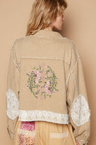 POL Sand Crochet Patch Embroidered Button Up Jacket Coats & Jackets