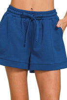Zenana Light Navy Textured Knit Jacquard Drawstring Shorts LT NAVY