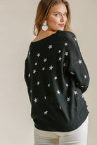 Umgee Black Star V-Neck Long Sleeve Sweater Plus Size