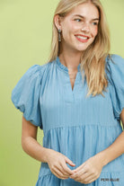 Umgee Peri Blue Puff Sleeve Tiered Babydoll Dress