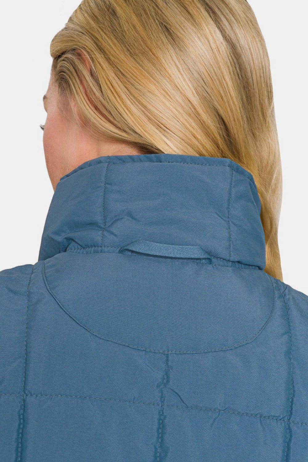 Zenana Dusty Blue Zip Up Cropped Puffer Vest with Pockets Trendsi