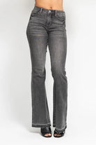 Judy Blue Gray Midi Rise Tummy Control Washed Gray Release Hem Flare Jeans