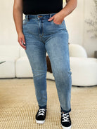 Judy Blue Mid Rise Rigid Magic Release Hem Jeans Trendsi