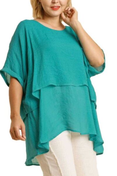 Umgee Turquoise Cuffed Half Sleeve Layered Top