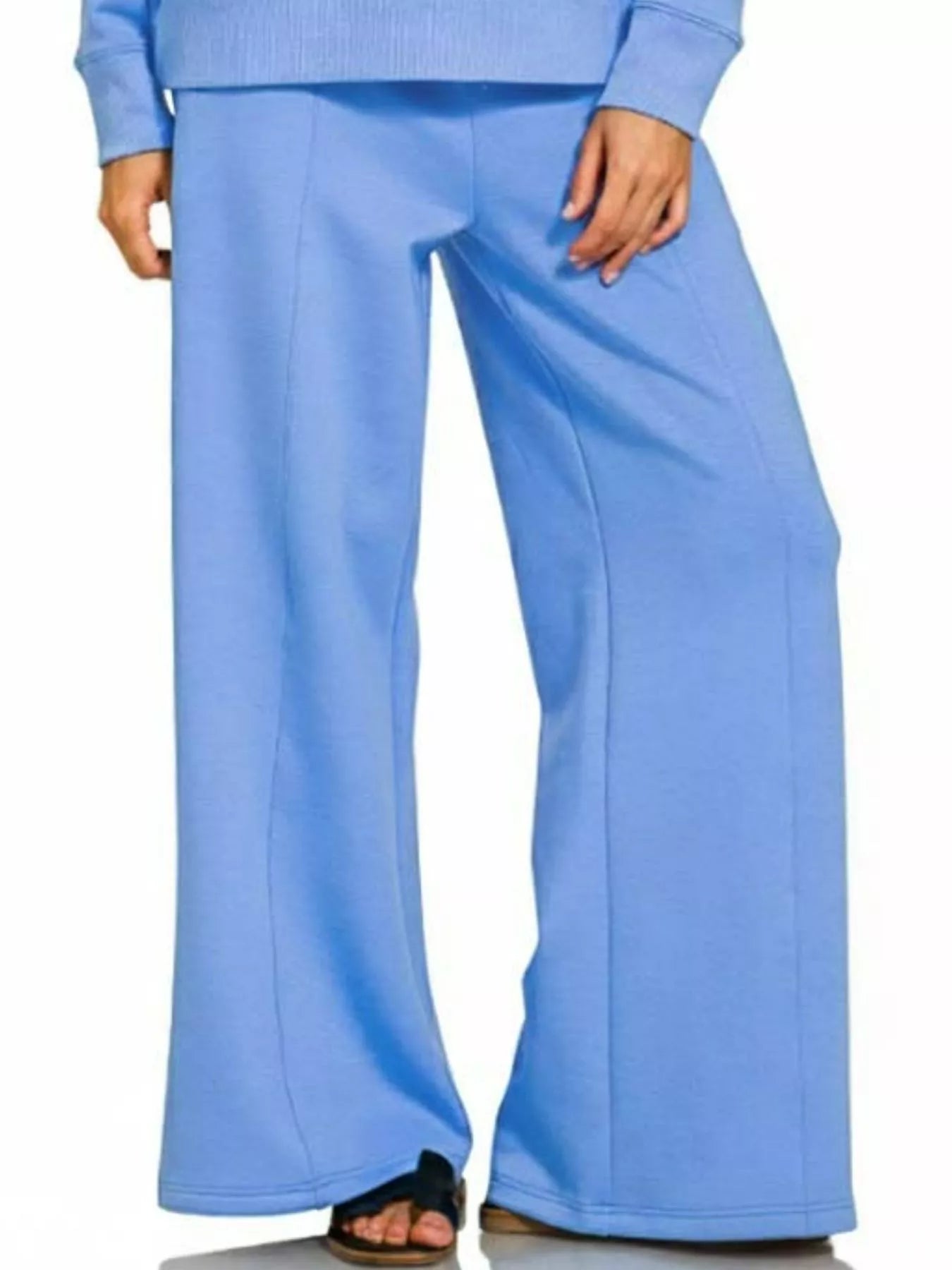 Zenana Cornflower Blue Scuba Collared Pullover and Pants Set