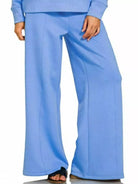 Zenana Cornflower Blue Scuba Collared Pullover and Pants Set