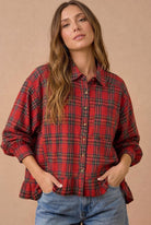 Ruffle the Rules Plaid Flannel Top in Red