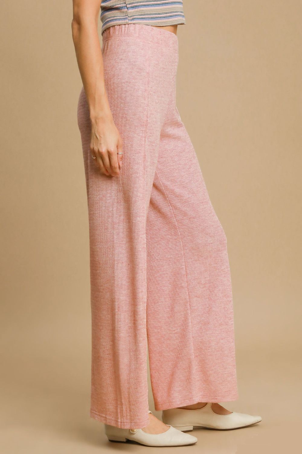 Umgee Elastic Waist Wide Leg Knit Pants in Dusty Pink Pants