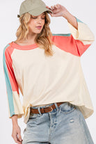 SAGE + FIG Magnolia Color Block Curved Hem T-Shirt Magnolia Trendsi