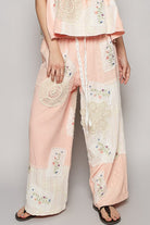 POL Watermelon Pink Embroidered Drawstring Lace Patch Wide Leg Pants Watermelon pink