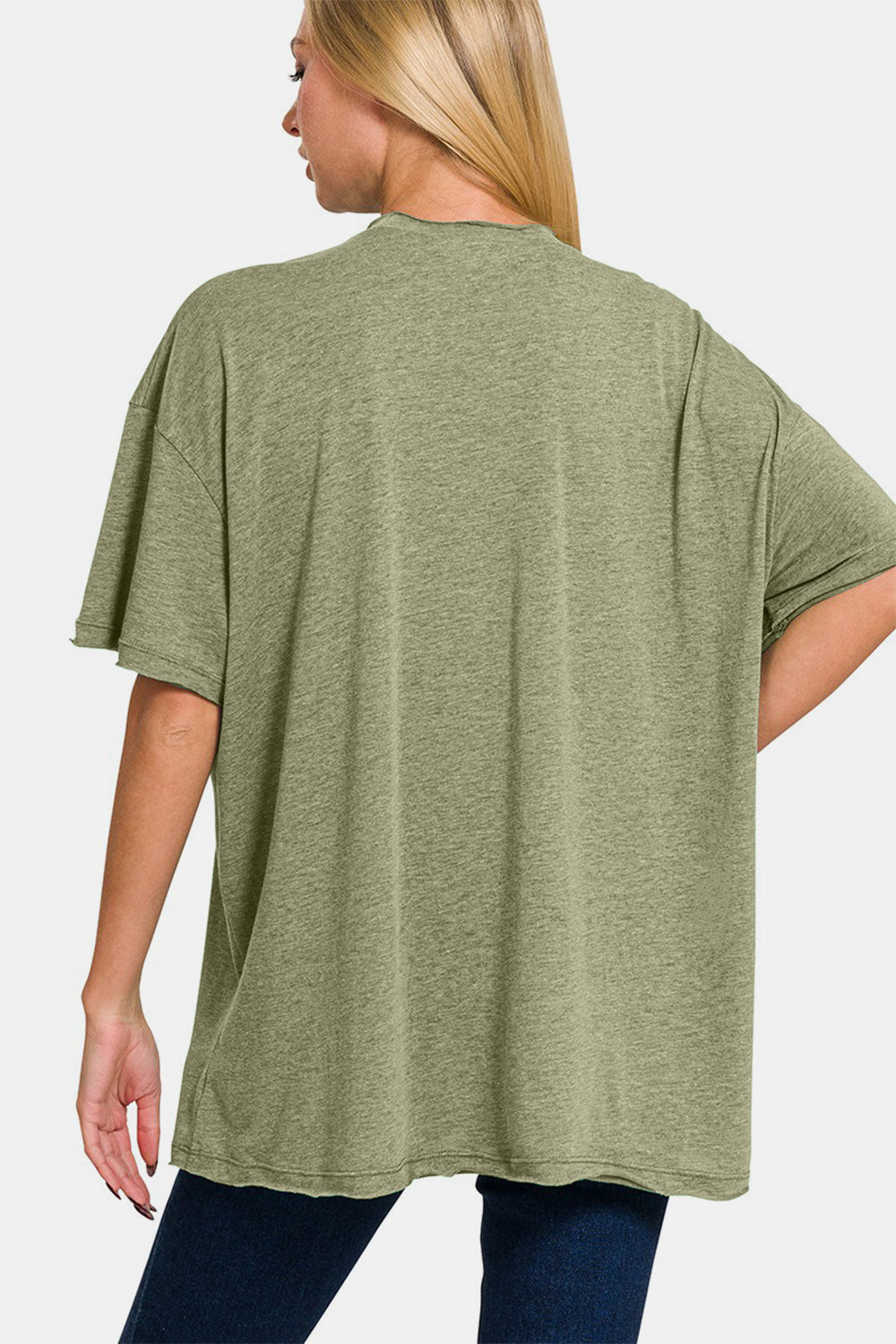 Zenana Olive Drop Shoulder Oversized Front Pocket T-Shirt Trendsi