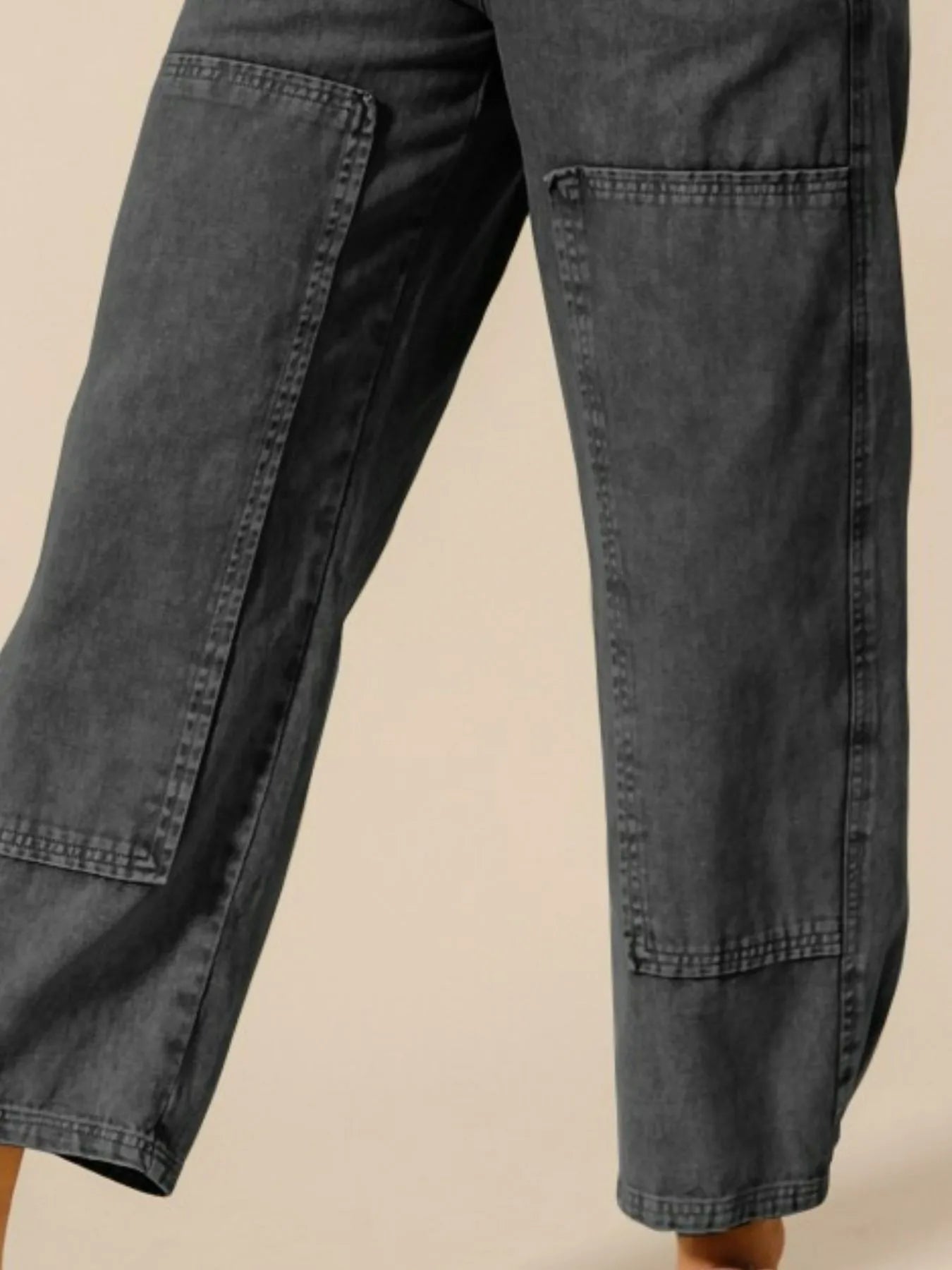 SO ME Charcoal Black Mineral Washed Mid Rise Barrel Shape Pants
