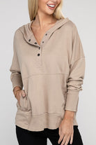 Zenana French Terry Acid Washed Kangaroo Pocket Hoodie ASH MOCHA ZENANA