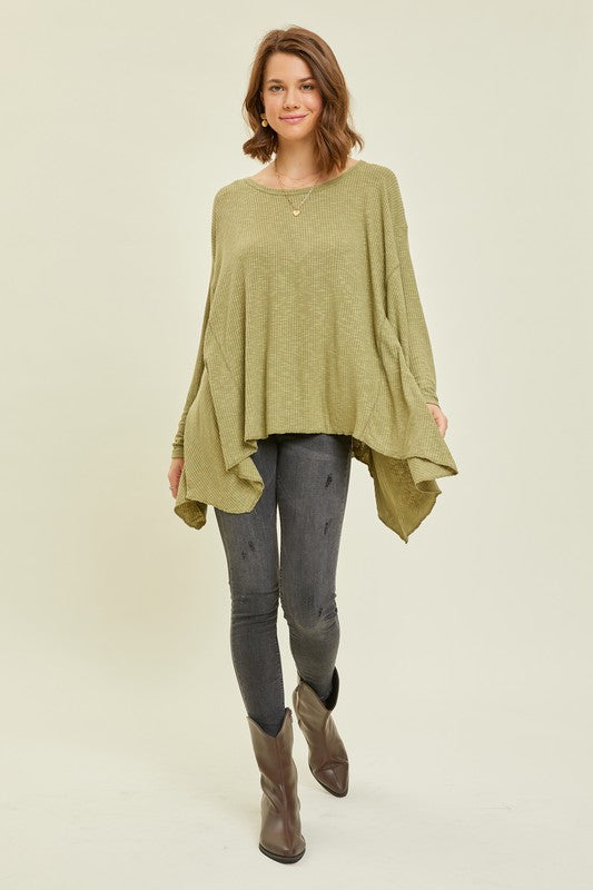 Heyson Oversized Ribbed Sharkbite Hem Top Ruby Idol Apparel