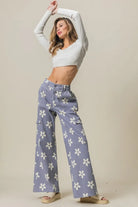 BiBi Dusty Lavender Flower Printed Side Pocket Wide Pants