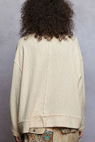 POL Powered Almond Balloon Sleeve Oversized Ribbed Top with Floral Pattern Contrast