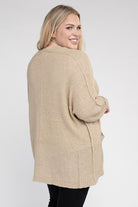 eesome Plus Size Ribbed Knit Open Front Cardigan eesome