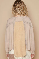 POL Mocha Beige Round Neck Lace Detail Oversized Fit Top