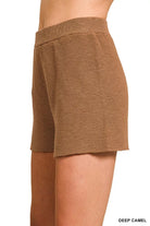 Zenana Deep Camel Round Neck Knit Top and Shorts Sweater Set