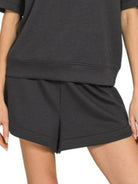 Zenana Black Scuba Short Sleeve Top & Shorts Set