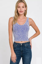 Zenana Light Indigo Washed Ribbed Seamless Cropped V-neck Tank Top