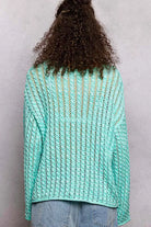 POL Aqua Mint Openwork Round Neck Knit Top with Shiny Detail