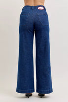 Judy Blue High-Waisted Retro Wide Jeans with Patch Pockets & Twisted Seams