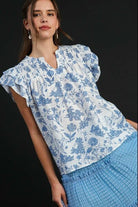 Umgee Sky Blue Two Tone Boxy Cut Floral Print Sky Blue