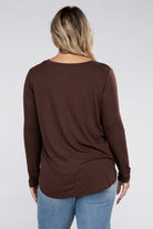 Zenana Plus Long Sleeve Round Neck Round Hem Top ZENANA