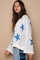 POL White Long Sleeve Star Patch Sweater Trendsi